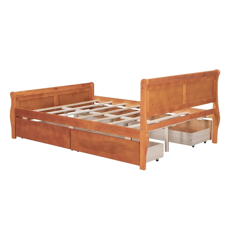 Wood Platform Bed with Storage Drawers Headboard Footboard Oak White Grey Espresso