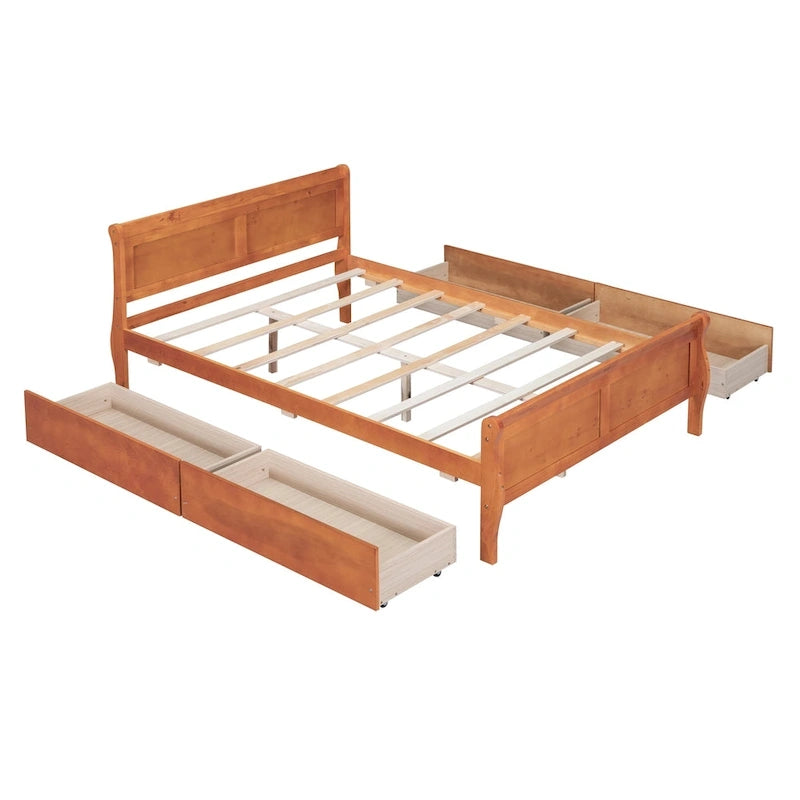 Wood Platform Bed with Storage Drawers Headboard Footboard Oak White Grey Espresso