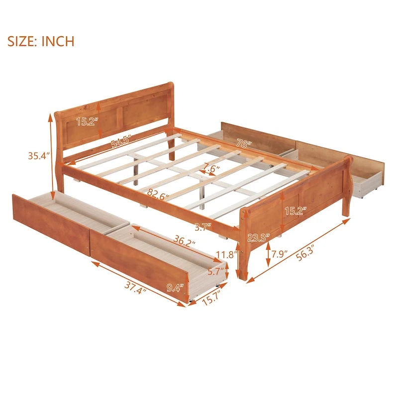 Wood Platform Bed with Storage Drawers Headboard Footboard Oak White Grey Espresso