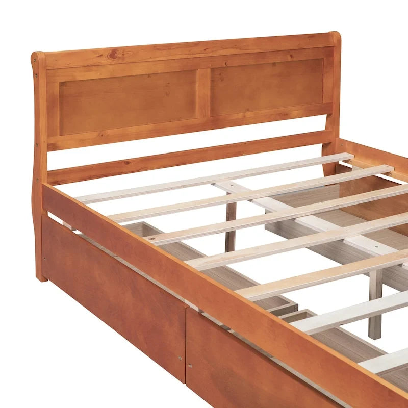 Wood Platform Bed with Storage Drawers Headboard Footboard Oak White Grey Espresso