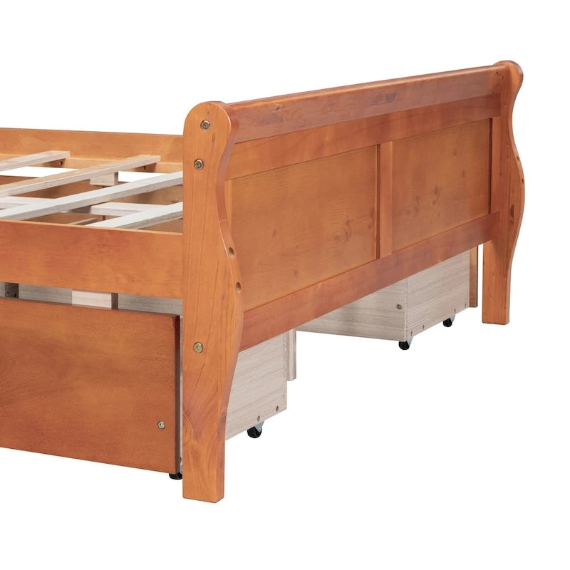 Wood Platform Bed with Storage Drawers Headboard Footboard Oak White Grey Espresso