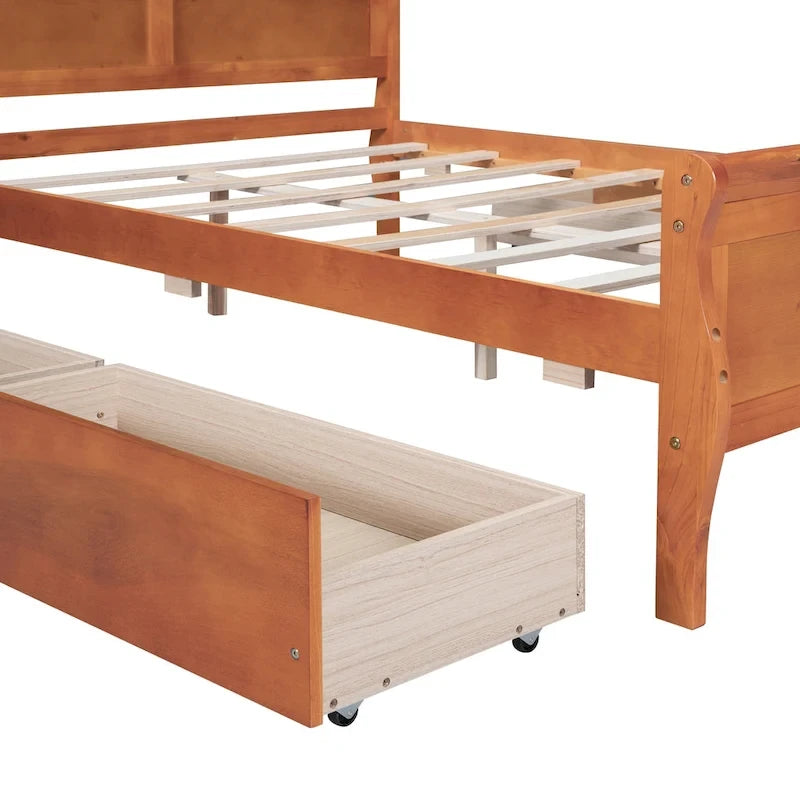 Wood Platform Bed with Storage Drawers Headboard Footboard Oak White Grey Espresso