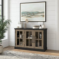 Farmhouse Sideboard Cabinet with Windowpane Glass Doors Vintage Black