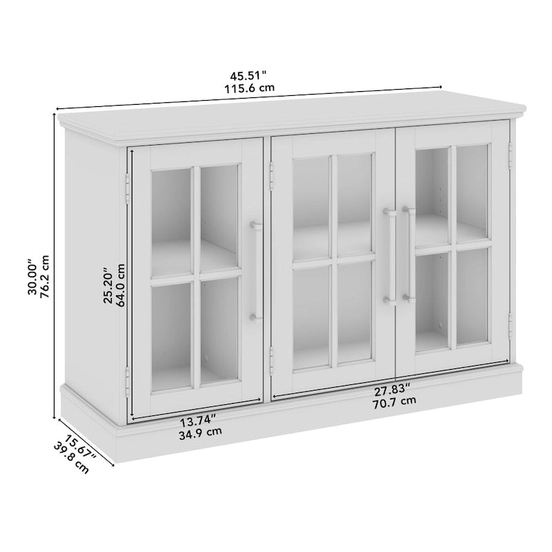 Farmhouse Sideboard Cabinet with Windowpane Glass Doors Vintage Black