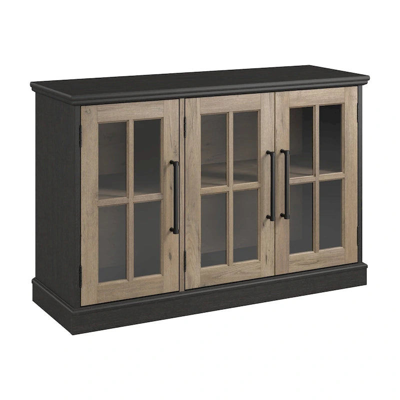 Farmhouse Sideboard Cabinet with Windowpane Glass Doors Vintage Black