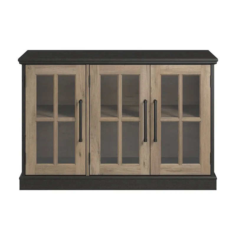 Farmhouse Sideboard Cabinet with Windowpane Glass Doors Vintage Black