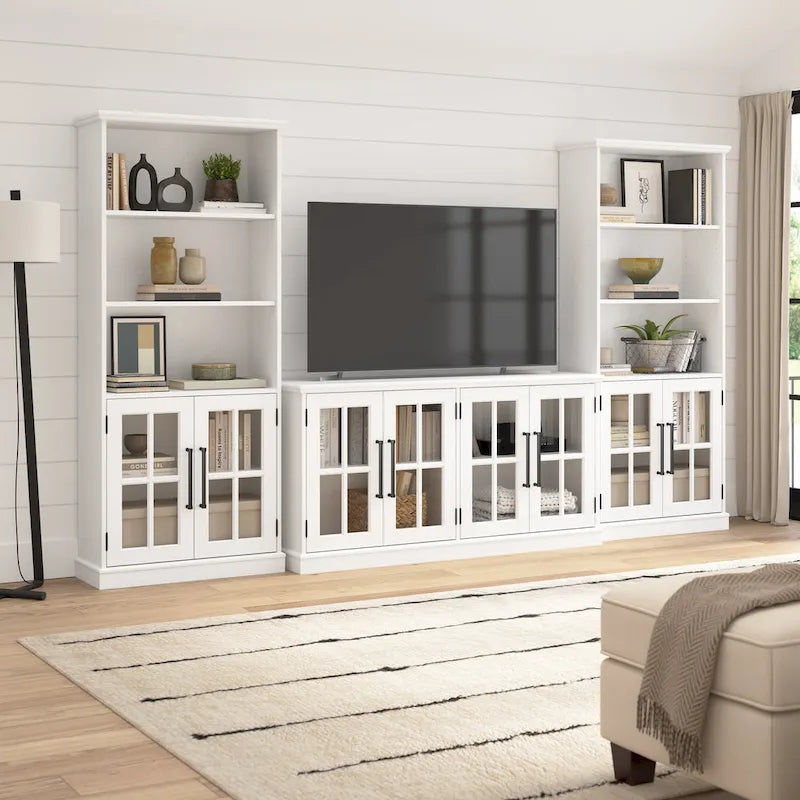 Farmhouse Sideboard Cabinet with Windowpane Glass Doors Vintage Black