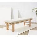 Modern Tufted Cushion Bench with Ashwood Base Beige Linen Upholstery