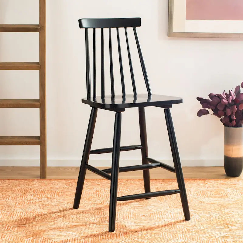 Spindle Back Farmhouse Counter Stool Rubberwood Frame Black White Grey Natural