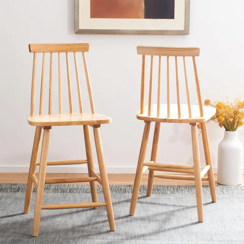 Spindle Back Farmhouse Counter Stool Rubberwood Frame Black White Grey Natural