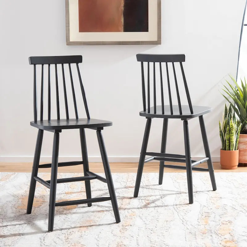 Spindle Back Farmhouse Counter Stool Rubberwood Frame Black White Grey Natural