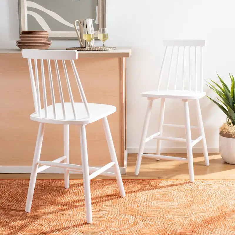 Spindle Back Farmhouse Counter Stool Rubberwood Frame Black White Grey Natural