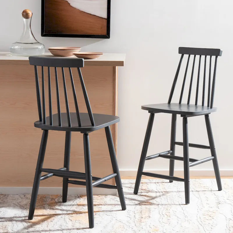 Spindle Back Farmhouse Counter Stool Rubberwood Frame Black White Grey Natural