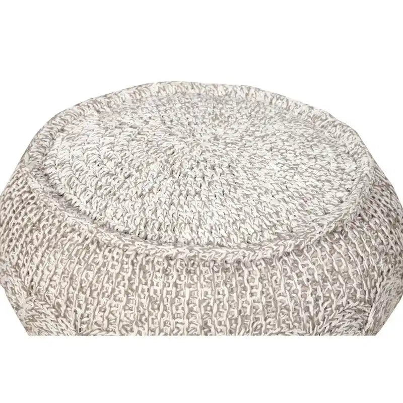 Grey Cable Knit Round Pouf Ottoman Footstool Natural Cotton