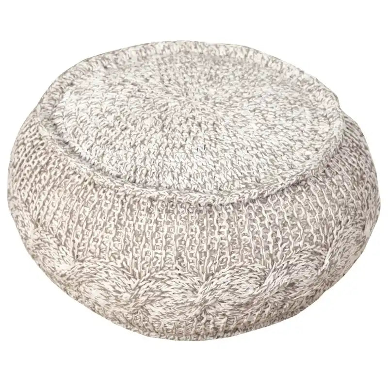 Grey Cable Knit Round Pouf Ottoman Footstool Natural Cotton