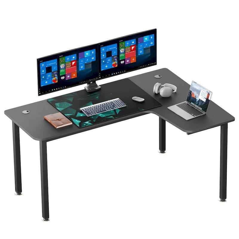 Black L-Shaped Corner Computer Desk with Metal Legs