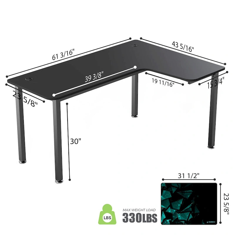 Black L-Shaped Corner Computer Desk with Metal Legs