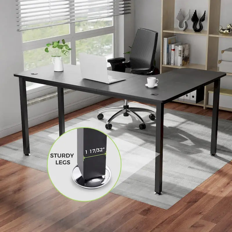 Black L-Shaped Corner Computer Desk with Metal Legs