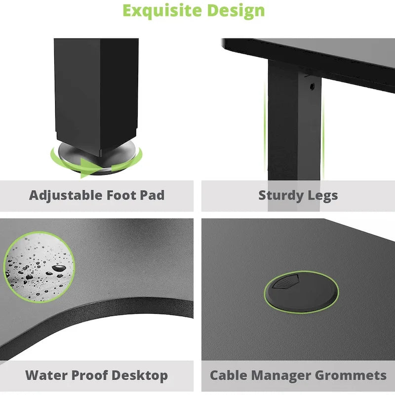 Black L-Shaped Corner Computer Desk with Metal Legs