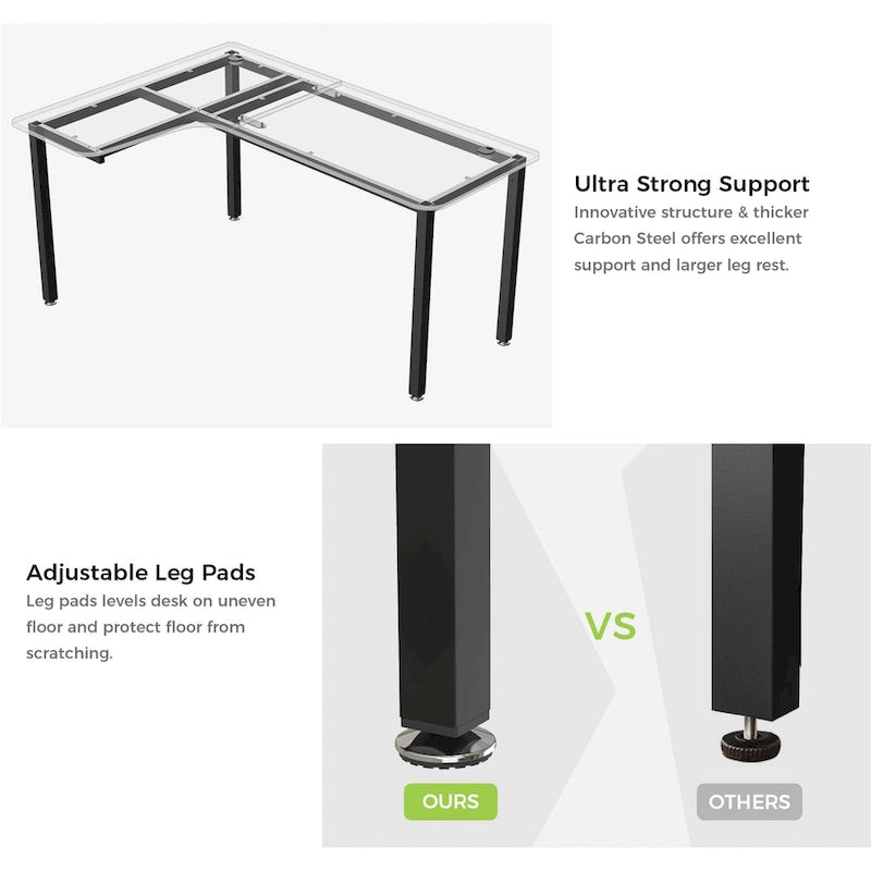 Black L-Shaped Corner Computer Desk with Metal Legs