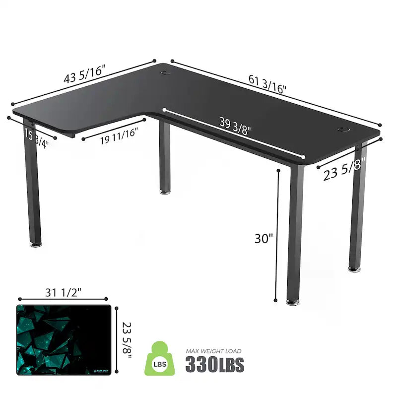 Black L-Shaped Corner Computer Desk with Metal Legs
