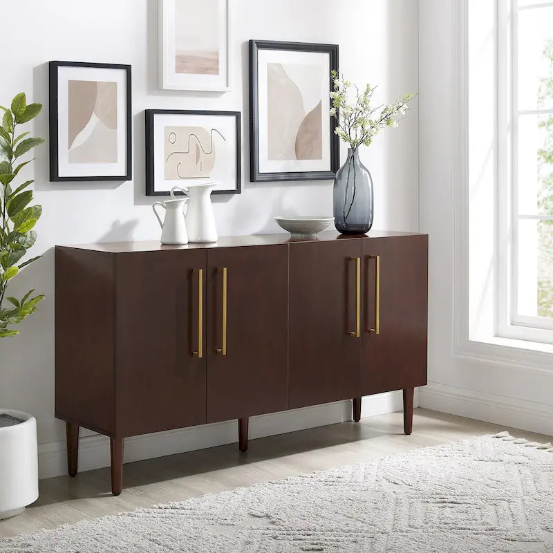 Mid-Century Modern Sideboard with Gold Hardware Mahogany Matte Black