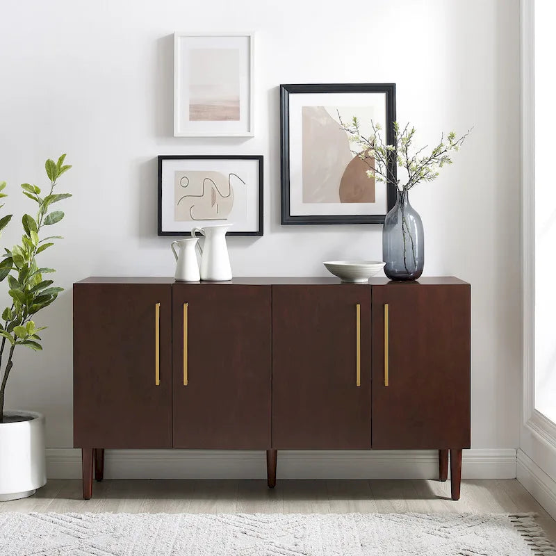 Mid-Century Modern Sideboard with Gold Hardware Mahogany Matte Black