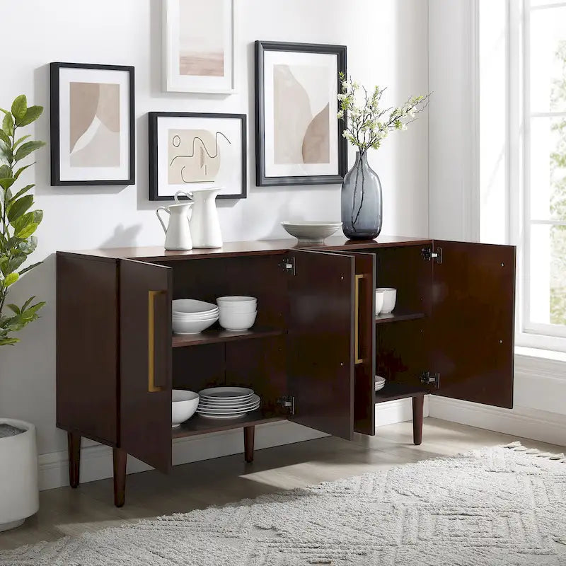 Mid-Century Modern Sideboard with Gold Hardware Mahogany Matte Black