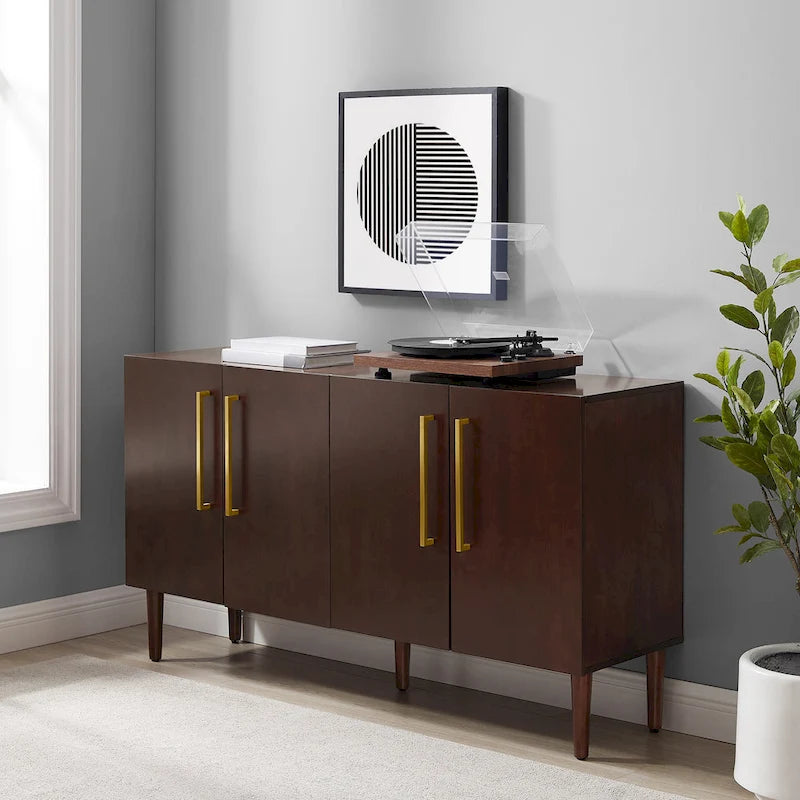 Mid-Century Modern Sideboard with Gold Hardware Mahogany Matte Black