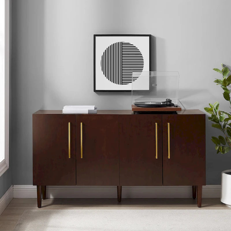 Mid-Century Modern Sideboard with Gold Hardware Mahogany Matte Black