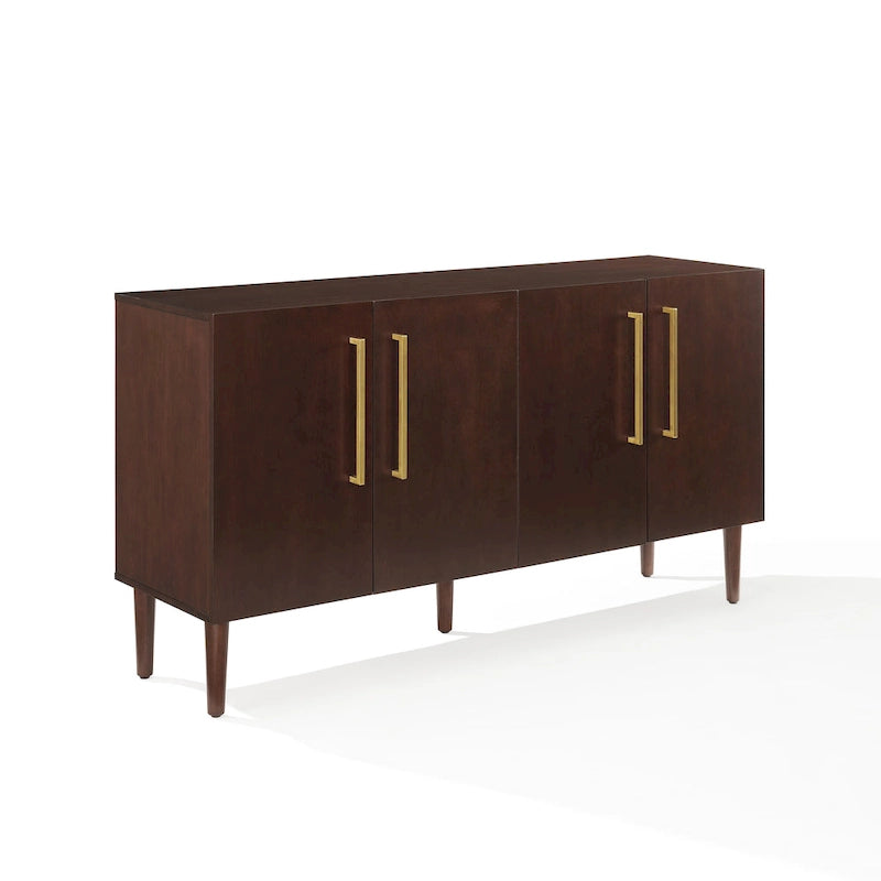 Mid-Century Modern Sideboard with Gold Hardware Mahogany Matte Black