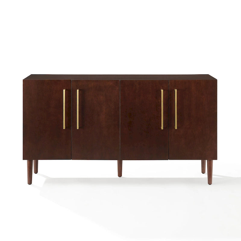 Mid-Century Modern Sideboard with Gold Hardware Mahogany Matte Black