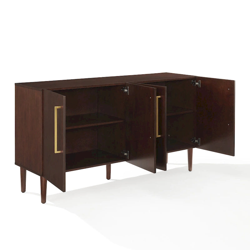 Mid-Century Modern Sideboard with Gold Hardware Mahogany Matte Black