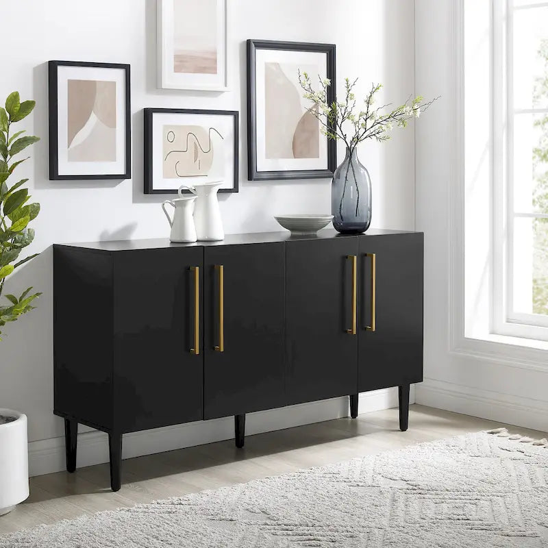 Mid-Century Modern Sideboard with Gold Hardware Mahogany Matte Black