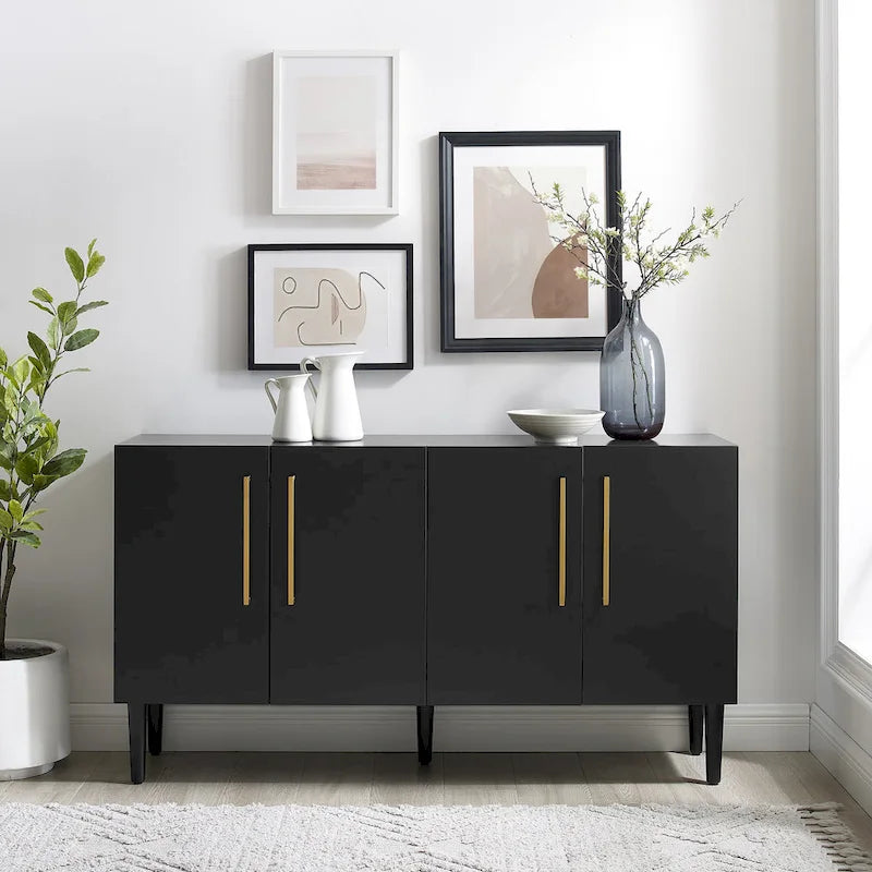 Mid-Century Modern Sideboard with Gold Hardware Mahogany Matte Black