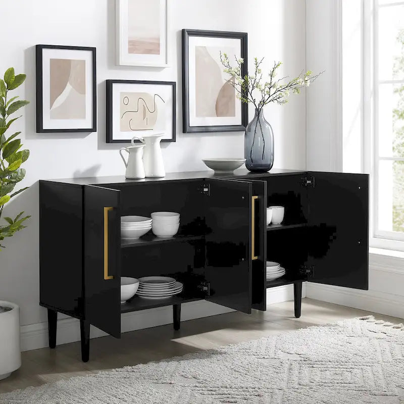 Mid-Century Modern Sideboard with Gold Hardware Mahogany Matte Black
