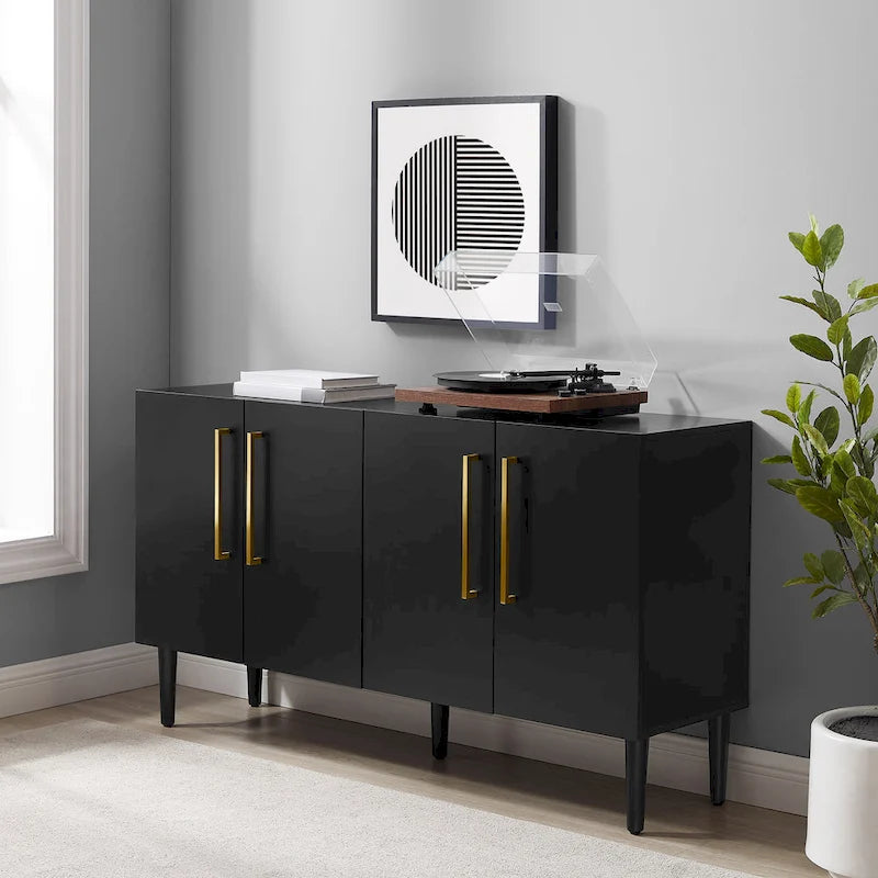 Mid-Century Modern Sideboard with Gold Hardware Mahogany Matte Black