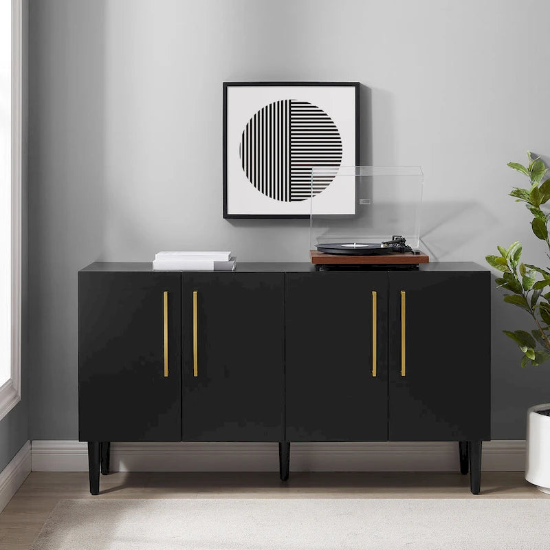 Mid-Century Modern Sideboard with Gold Hardware Mahogany Matte Black