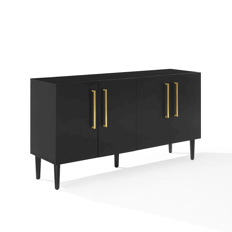 Mid-Century Modern Sideboard with Gold Hardware Mahogany Matte Black