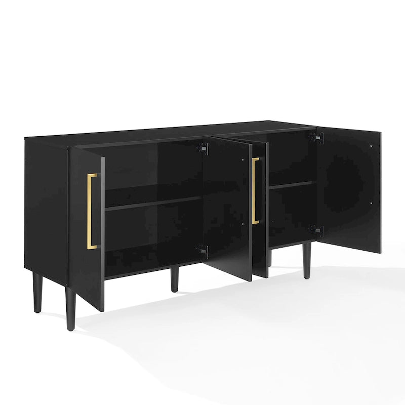 Mid-Century Modern Sideboard with Gold Hardware Mahogany Matte Black