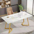 Modern Faux Marble Writing Desk with Gold Metal Frame White