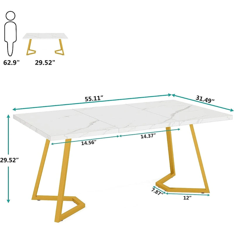 Modern Faux Marble Writing Desk with Gold Metal Frame White