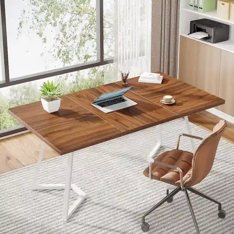 Modern Faux Marble Writing Desk with Gold Metal Frame White