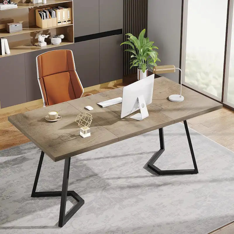 Modern Faux Marble Writing Desk with Gold Metal Frame White