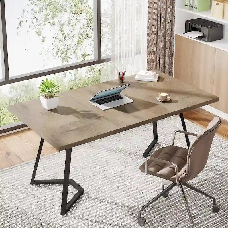 Modern Faux Marble Writing Desk with Gold Metal Frame White