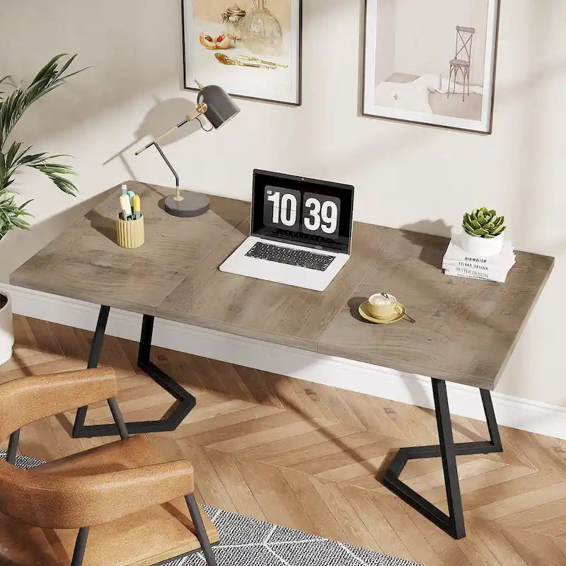 Modern Faux Marble Writing Desk with Gold Metal Frame White