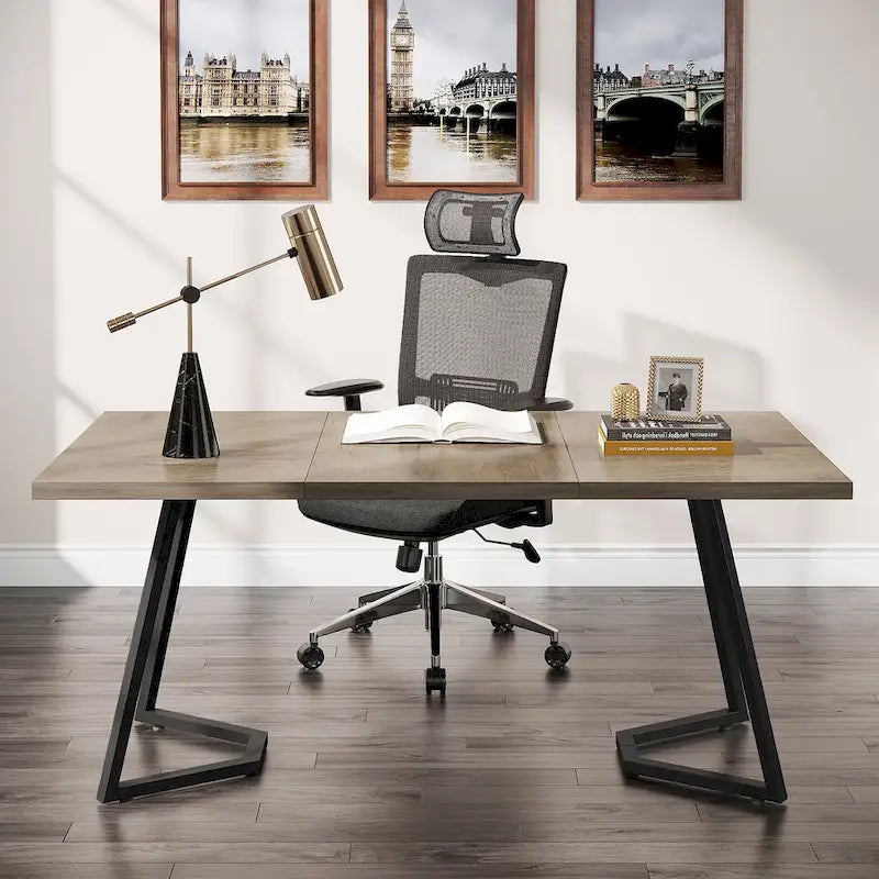 Modern Faux Marble Writing Desk with Gold Metal Frame White