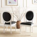 Oval Back Upholstered Dining Chair Classic Carved Wood Frame Black Cream