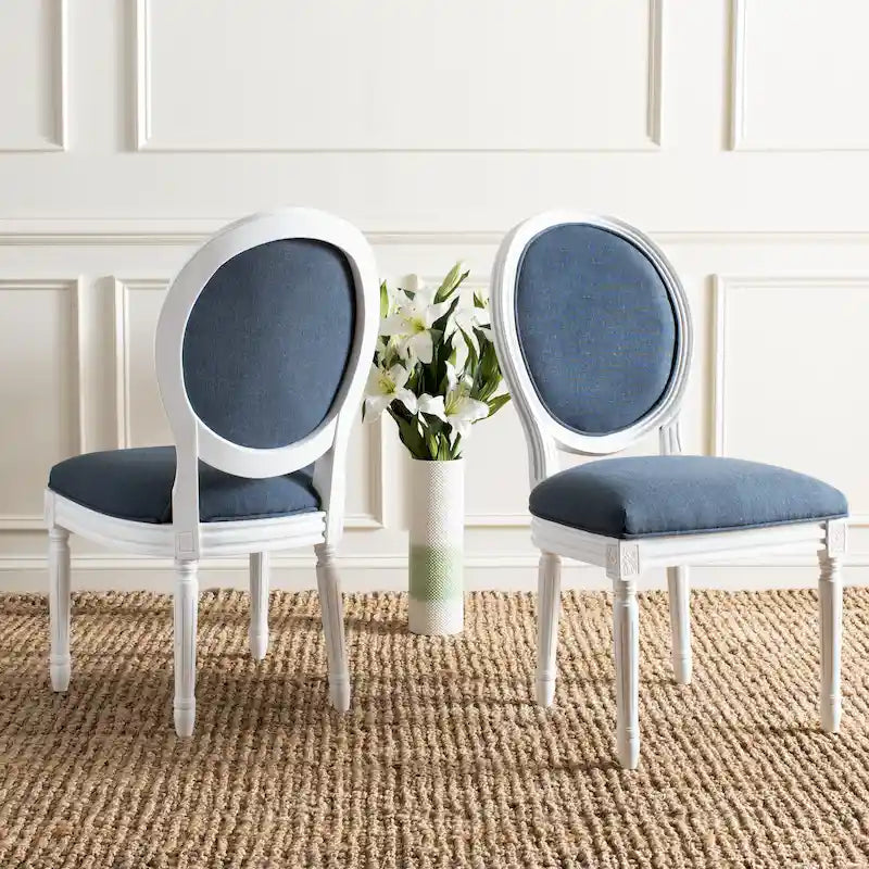 Chaise de salle à manger ovale rembourrée, cadre en bois sculpté classique, noir et crème