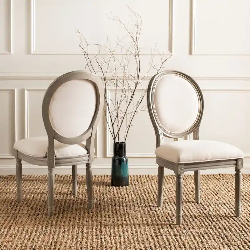 Chaise de salle à manger ovale rembourrée, cadre en bois sculpté classique, noir et crème